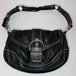 Vintage Coach Soho Black Leather Buckle Flap Shoulder Bag Y2K Silver Hardware